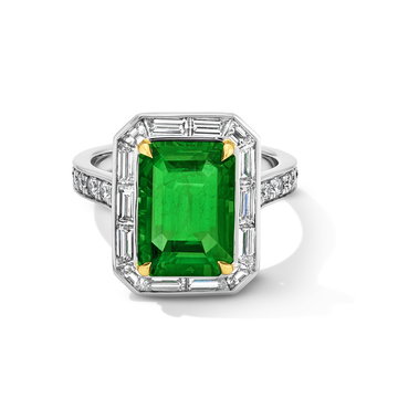 Green Emerald Halo Diamond Engagement Ring (3.38tw) In White Gold/platinum 18K
