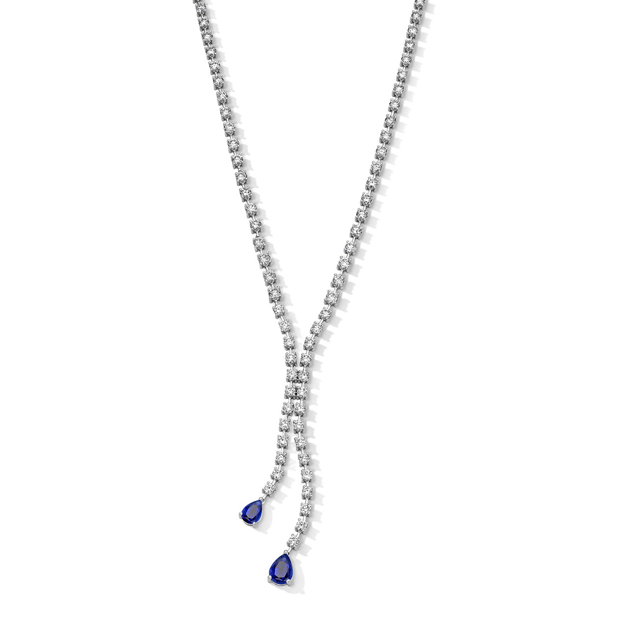 Pear Shaped Blue Sapphire Y-Shape Diamond Necklace (2.10tw) 0