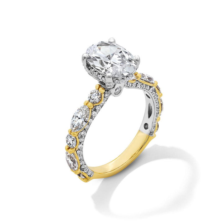 Verragio Three Sided Diamond Engagement Setting In White And Yellow Gold 18K