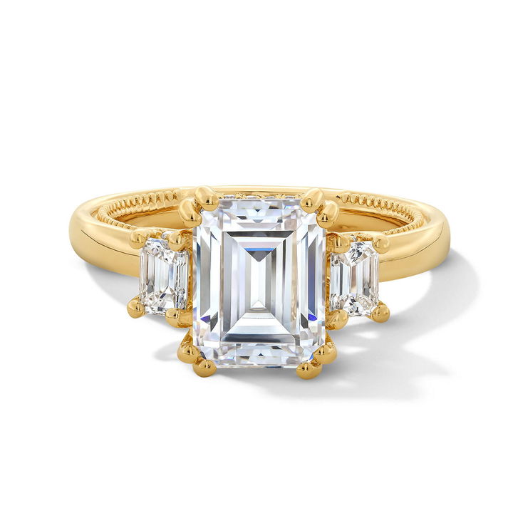 Yellow Gold 14K Verragio Renaissance Emerald Three Stone Engagement Setting
