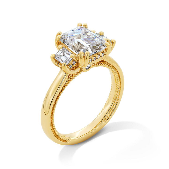 Yellow Gold 14K Verragio Renaissance Emerald Three Stone Engagement Setting