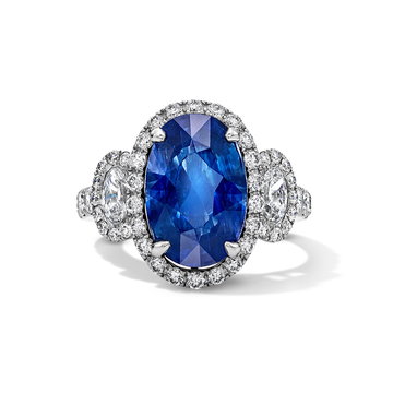 Oval Blue Sapphire Diamond Engagement Ring (6.11tw) In White Gold 18K