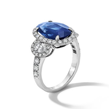 Oval Blue Sapphire Diamond Engagement Ring (6.11tw) In White Gold 18K