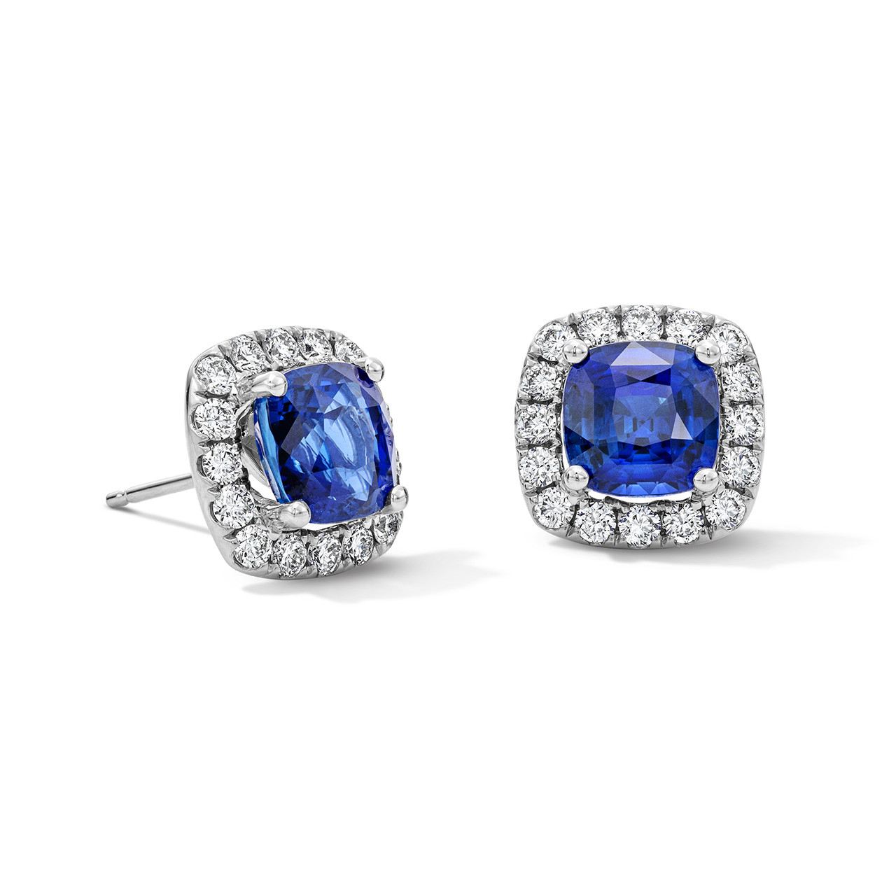 Blue Sapphire Halo Diamond Stud Earrings (5.24tw) 0