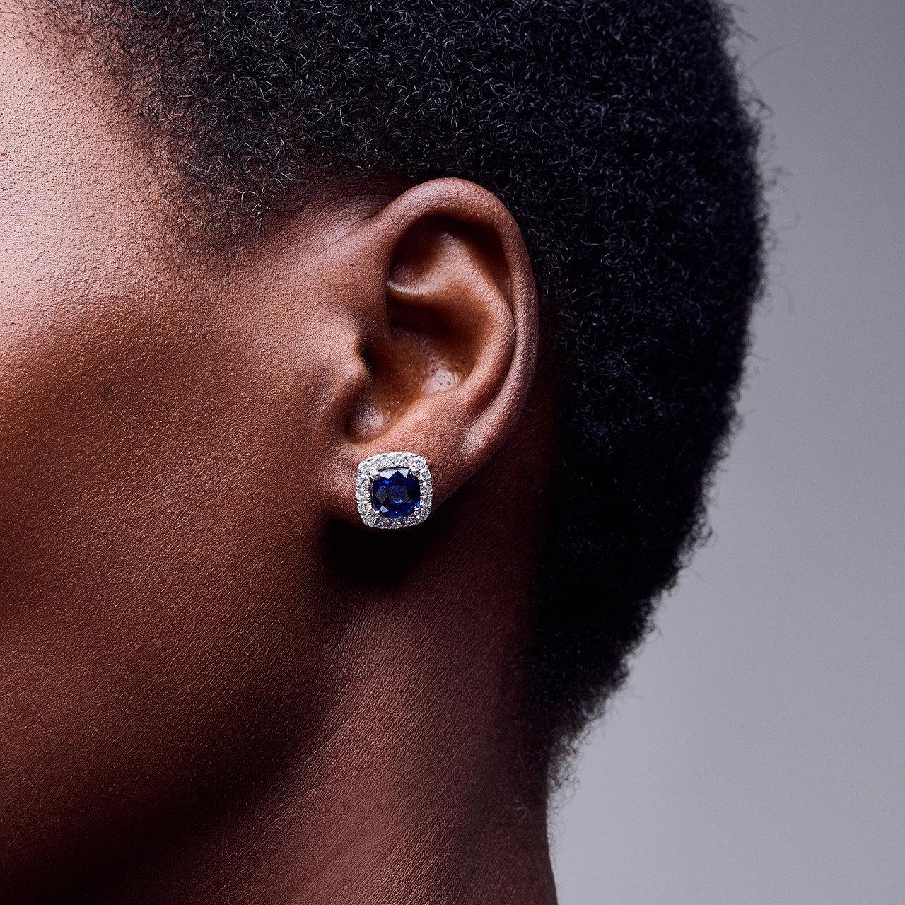 Blue Sapphire Halo Diamond Stud Earrings (5.24tw) 1