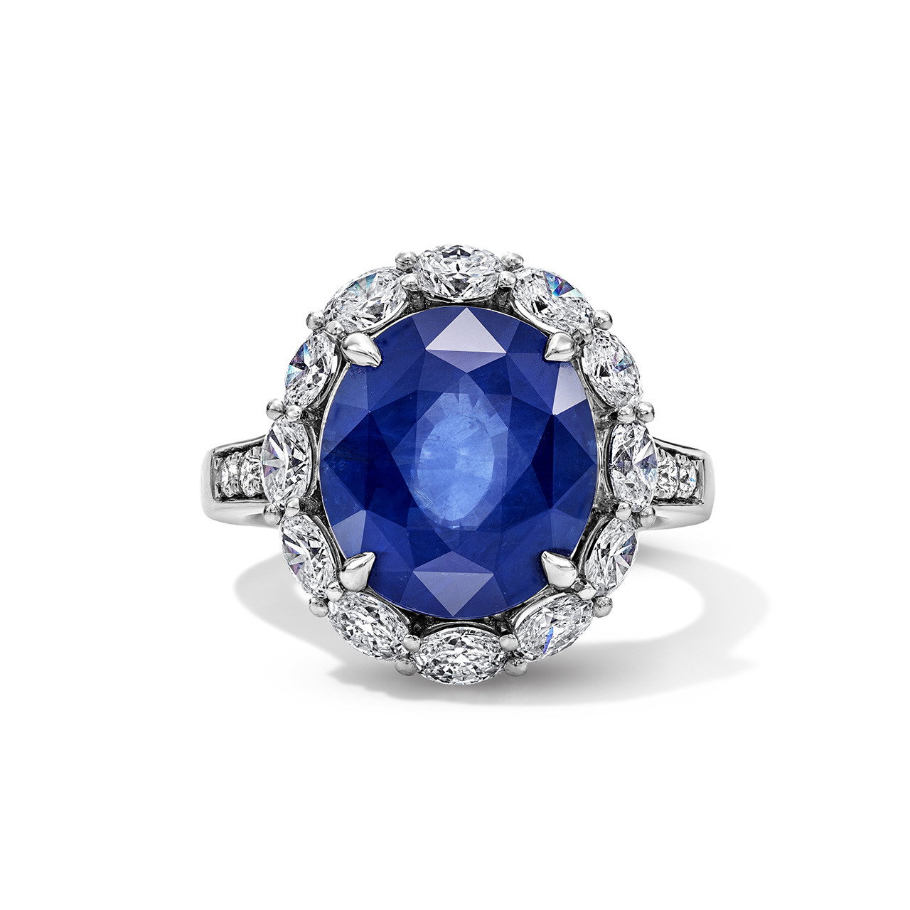 Oval Blue Sapphire Halo Diamond Engagement Ring (6.97tw)