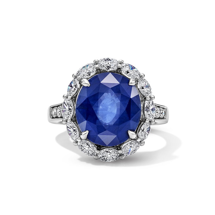 Oval Blue Sapphire Halo Diamond Engagement Ring (6.97tw)