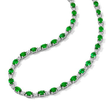 Green Emerald Diamond Necklace (26tw) In White Gold 18K