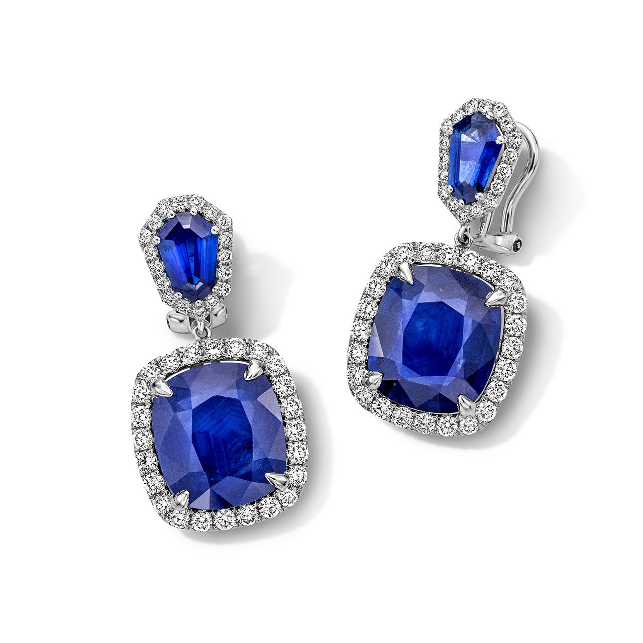 Blue Sapphire Halo Diamond Earrings (19.07tw) 0