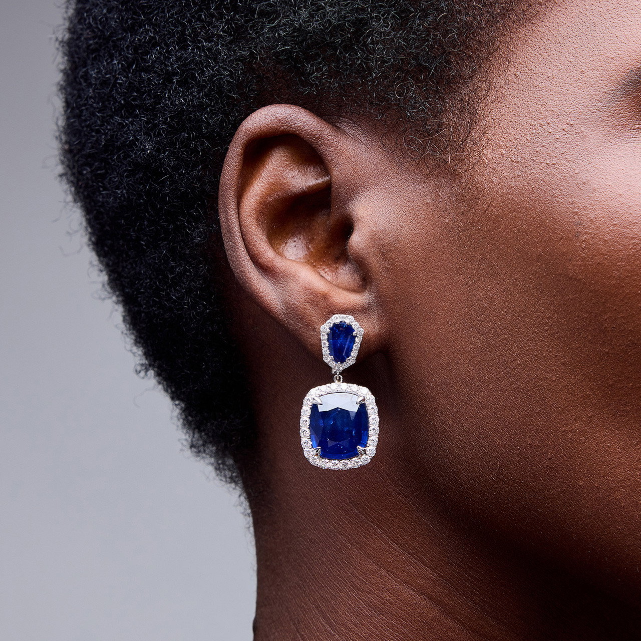 Blue Sapphire Halo Diamond Earrings (19.07tw) 2