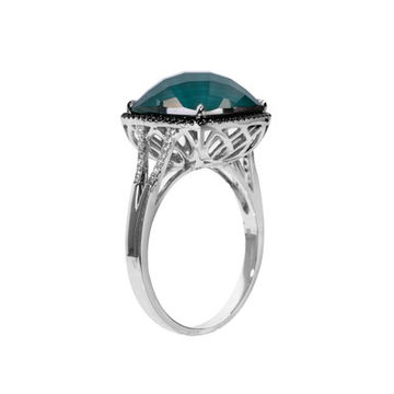 Green Agate Halo Black Diamond Ring