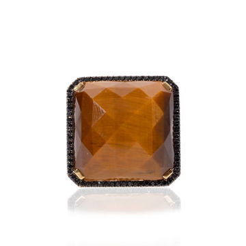 Tiger Eye Halo Black Diamond Ring