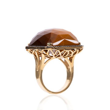Tiger Eye Halo Black Diamond Ring