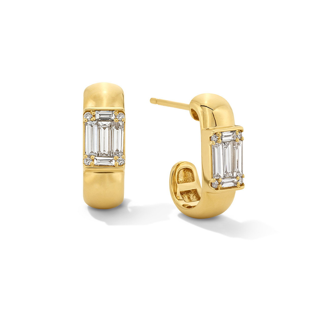 J-Hoop Baguette Diamond Huggie Earrings 0