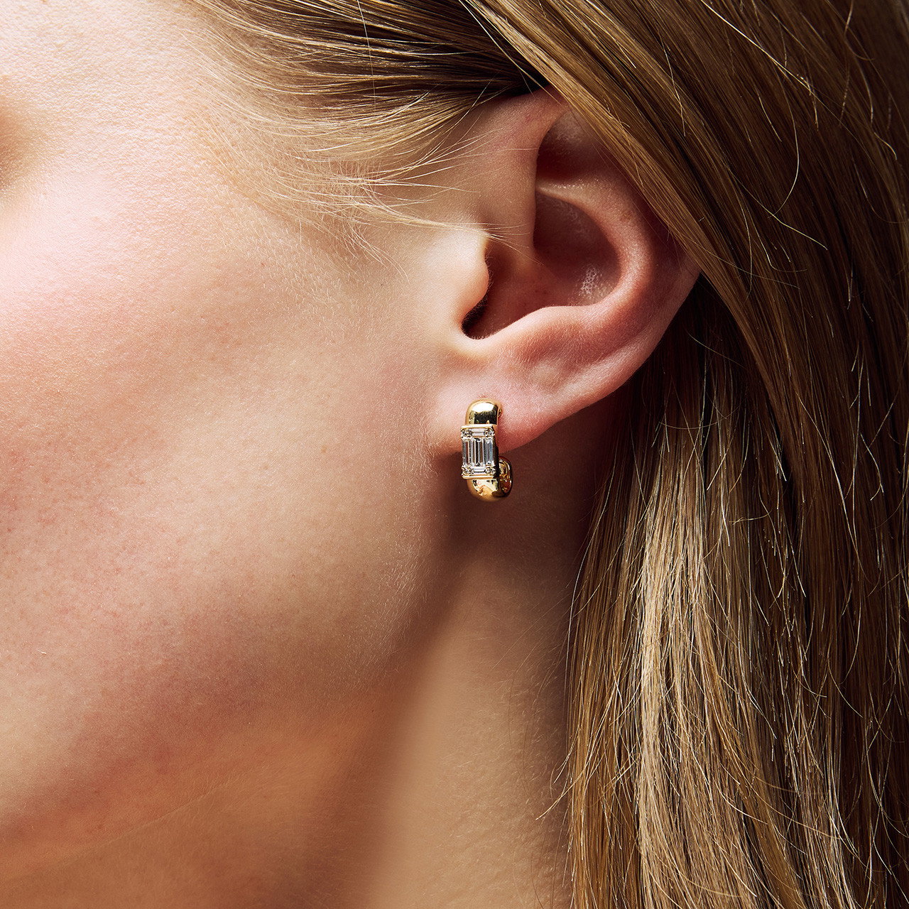 J-Hoop Baguette Diamond Huggie Earrings 1
