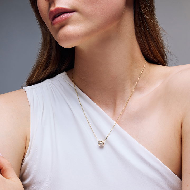 Three Row Diamond Rondelle Pendant Necklace