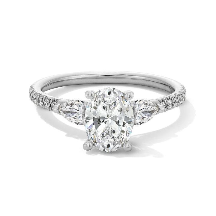 Sylvie Three Stone Pear Side Diamond Engagement Setting In White Gold 14K