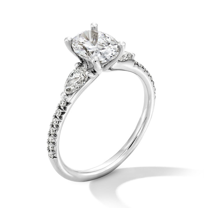 Sylvie Three Stone Pear Side Diamond Engagement Setting In White Gold 14K