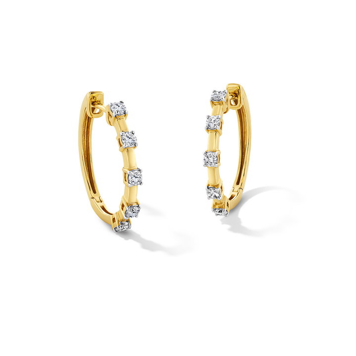 Diamond Station Hoop Earrings In White And Yellow Gold 14K