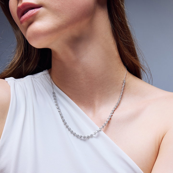 Alternating Round Marquise Diamond Necklace In White Gold 14K