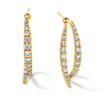 In/Out Diamond Curved  Earrings In Solid 14K Yellow Gold