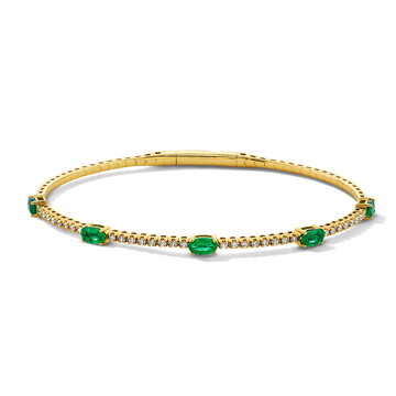 Oval Green Emerald Diamond Bracelet In Yellow Gold 14K
