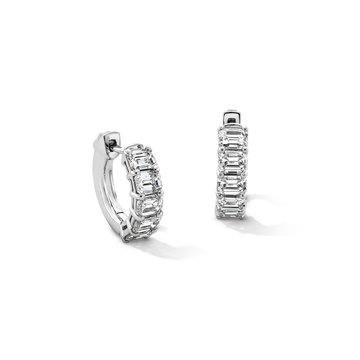 Emerald Cut Huggie Earrings In Solid 14K White Gold