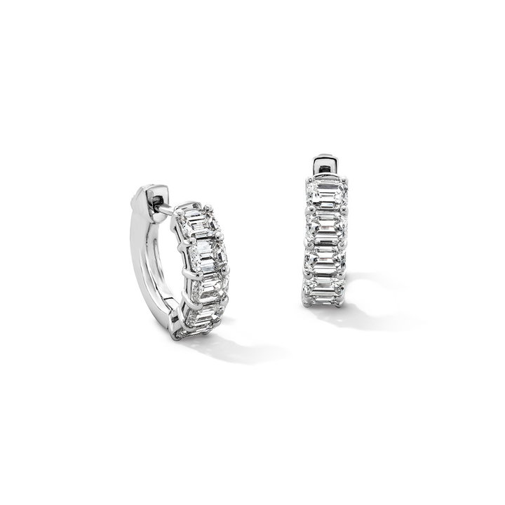 Emerald Cut Huggie Earrings In Solid 14K White Gold