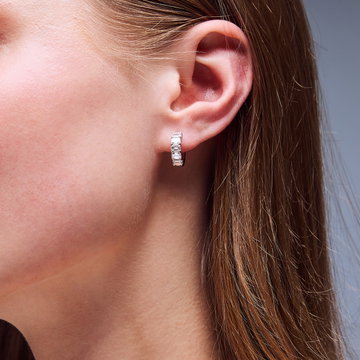 Emerald Cut Huggie Earrings In Solid 14K White Gold