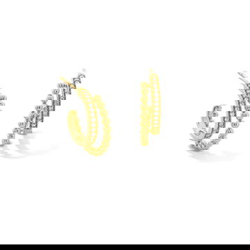 Double Hoop Beaded Diamond Huggie Earrings
