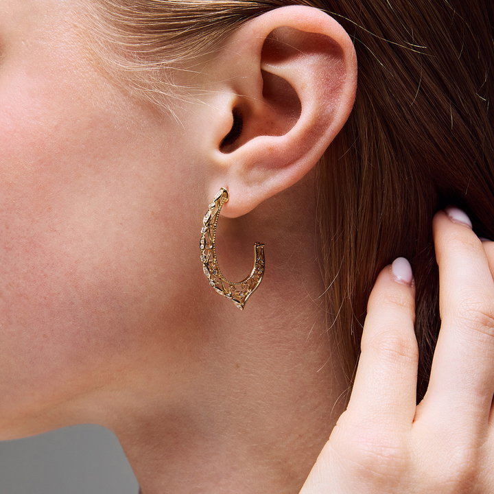 Verragio Medium Filigree Diamond Hoop Earrings In Yellow Gold 18K