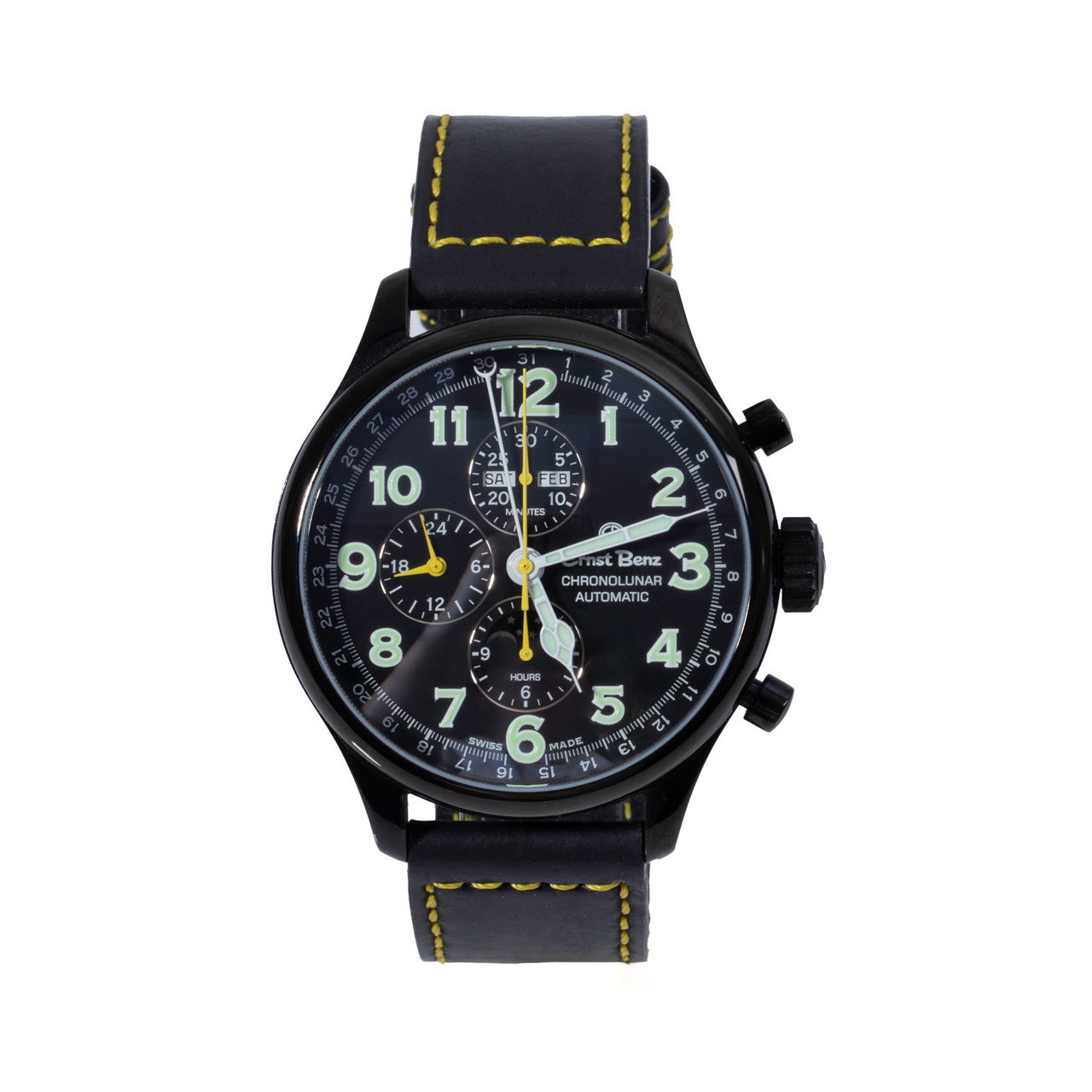 Ernst Benz Chronolunar 47 Black Dial Watch | Black DLC Coated Stainless Steel 0