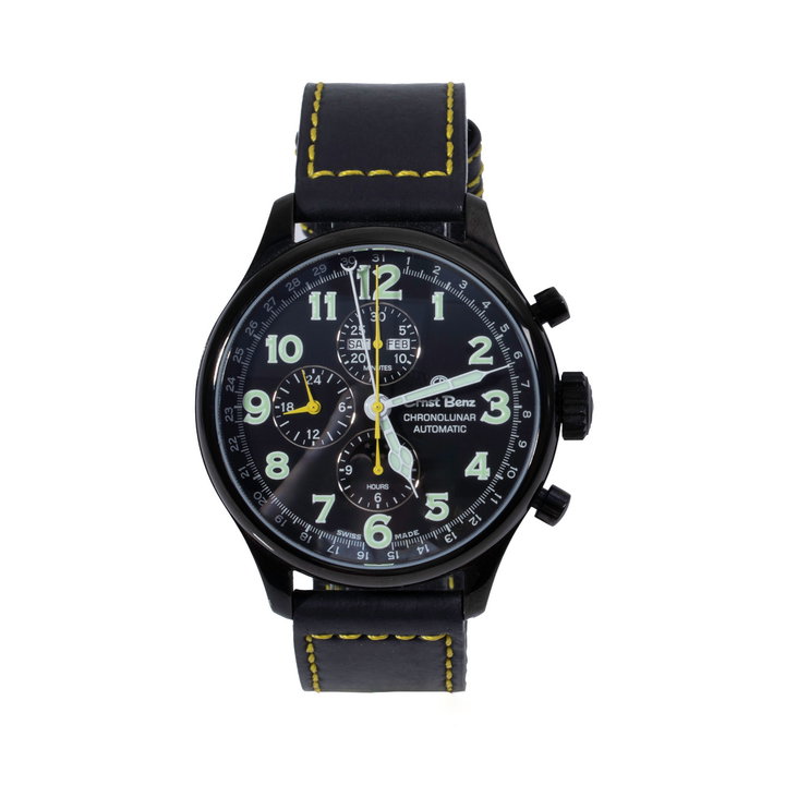 Ernst Benz Chronolunar 47 Black Dial Watch | Black DLC Coated Stainless Steel