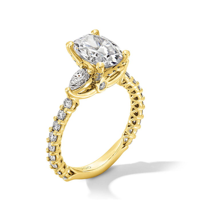 Verragio Three Stone Pear Side Diamond Engagement Setting In Yellow Gold 18K