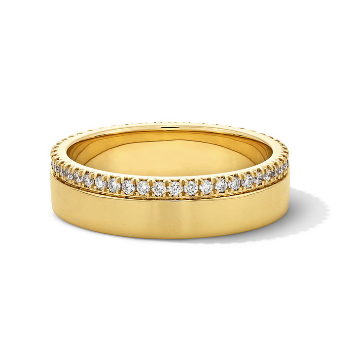 Two Row Polished Gold Diamond Wedding Band In Solid 14K Yellow Gold