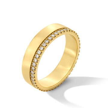 Two Row Polished Gold Diamond Wedding Band In Solid 14K Yellow Gold