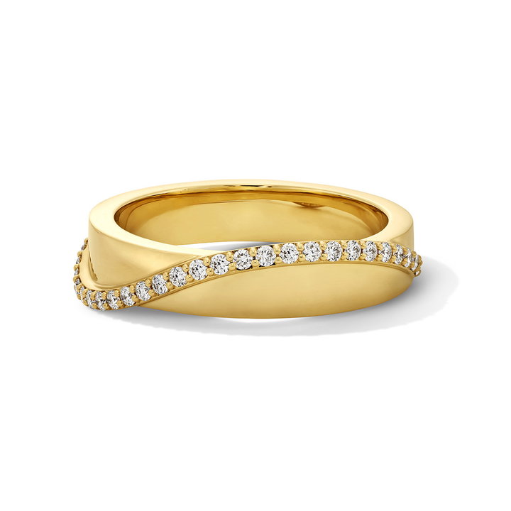 Diamond Crossover Ring In Solid 14K Yellow Gold