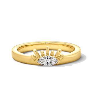 Diamond Evil Eye Ring In Solid 14K Yellow Gold