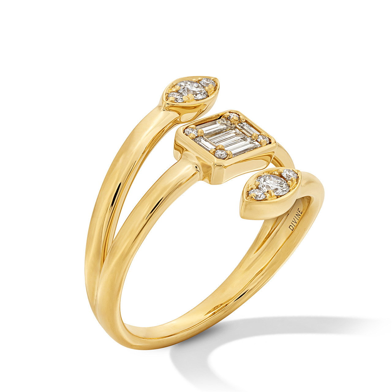 Three Row Diamond Mosaic Wrap Ring
