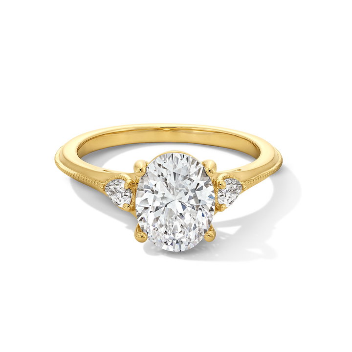 Three Stone Knife Edge Beadset Engagement Setting In Yellow Gold 14K