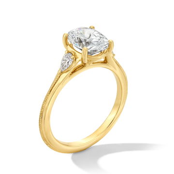 Three Stone Knife Edge Beadset Engagement Setting In Yellow Gold 14K