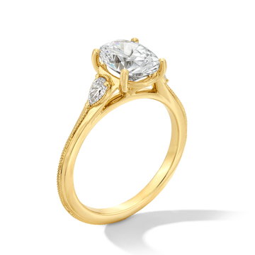 Three Stone Knife Edge Beadset Engagement Setting In Yellow Gold 14K