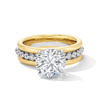 Three Row Two Tone Diamond Engagement Setting In Solid 14K White / Yellow Gold