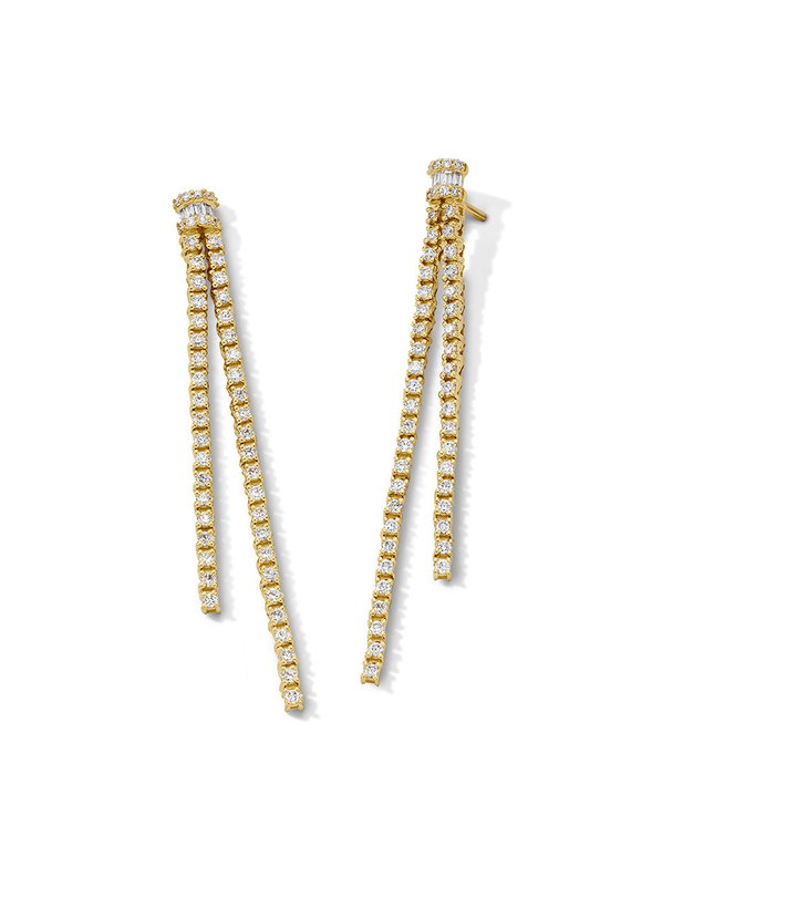 Double Diamond Drop Earrings In Yellow Gold 14K