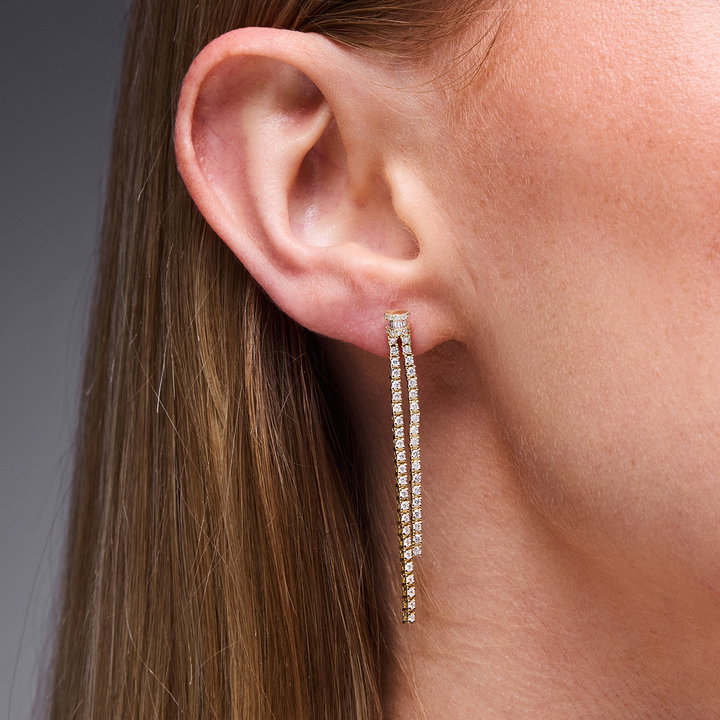 Double Diamond Drop Earrings In Yellow Gold 14K