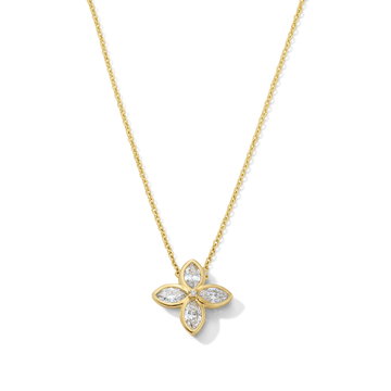 Floral Design Diamond Necklace In Yellow Gold 14K