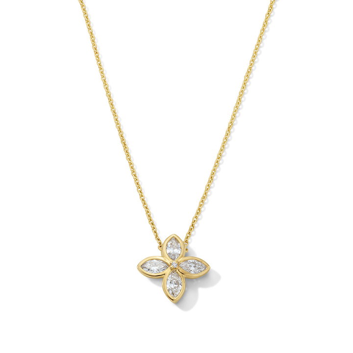 Floral Design Diamond Necklace In Yellow Gold 14K