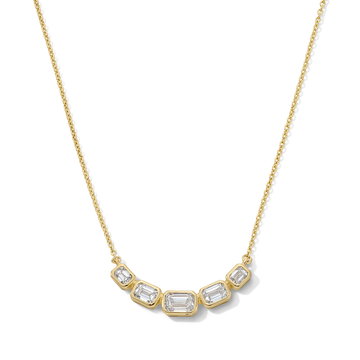 Bezel Emerald Cut Diamond Necklace In Yellow Gold 14K