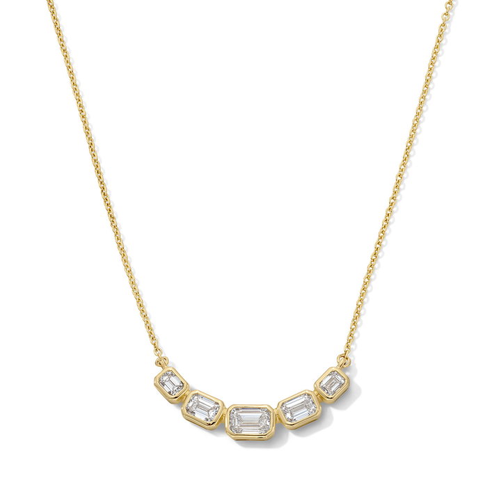 Bezel Emerald Cut Diamond Necklace In Yellow Gold 14K