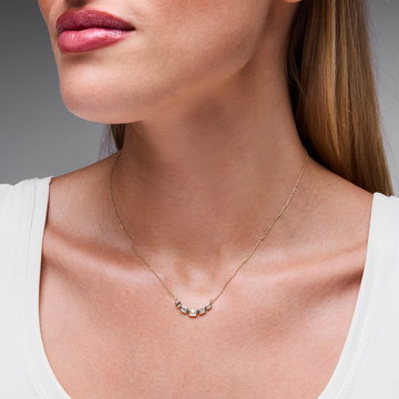 Bezel Emerald Cut Diamond Necklace In Yellow Gold 14K